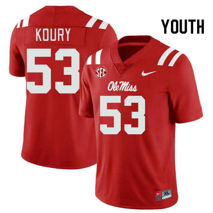 Youth #53 Joe Koury Ole Miss Rebels College Football Jerseys Stitched-Red